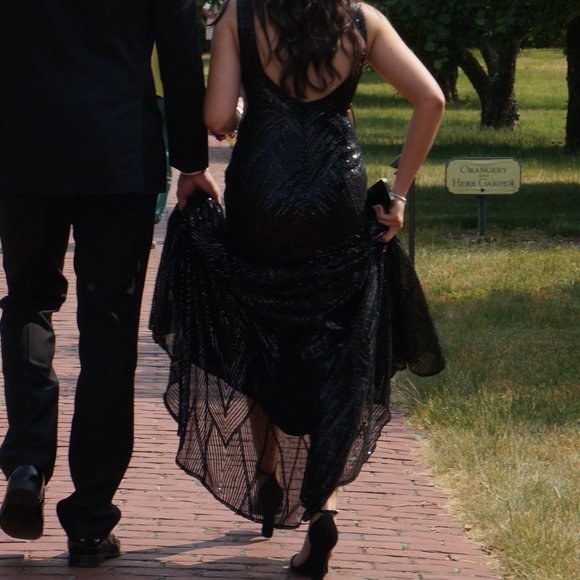 Black Beaded Sequin Prom Formal Dress - Ava Presley - Size 2 - Picture 6 of 8